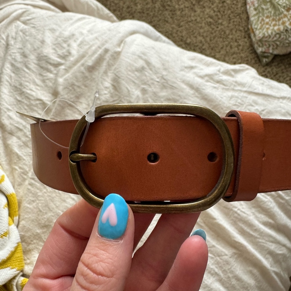 Anthropologie Brown Leather Belt with Brass Buckle